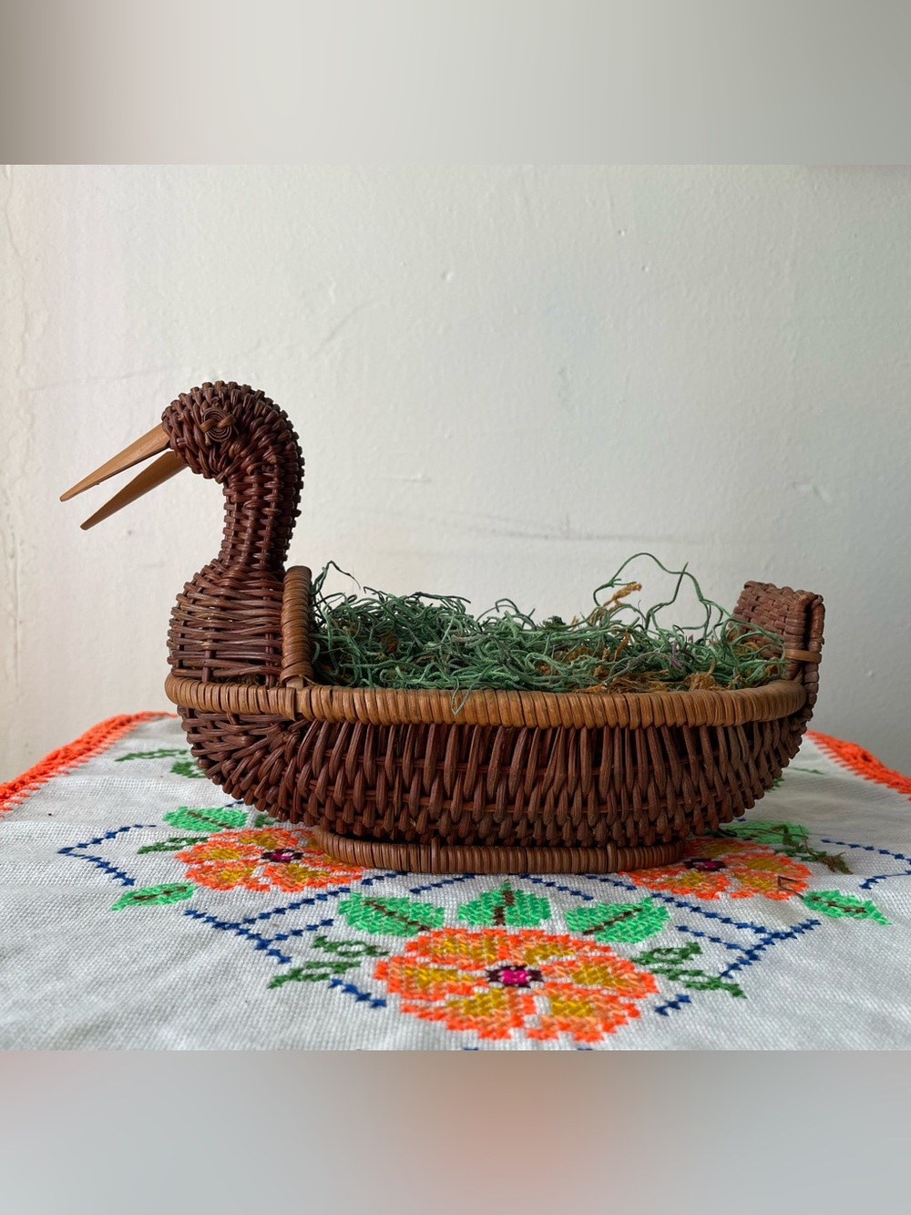 Vintage Wicker Duck Planter
